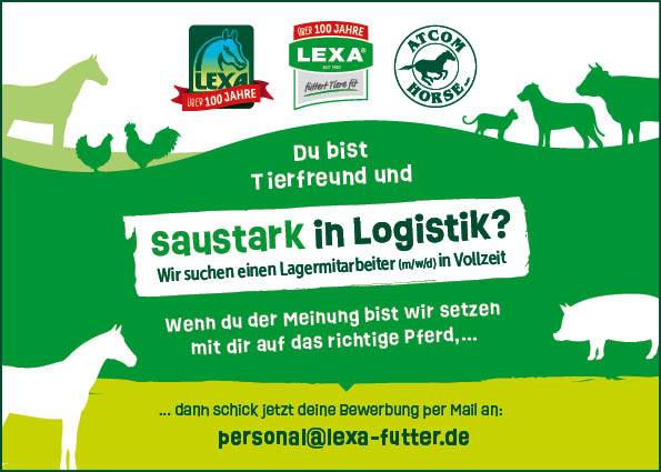 Stellenanzeige für eine Marketingposition bei LEXA, mit Bildern von Tieren im Hintergrund.