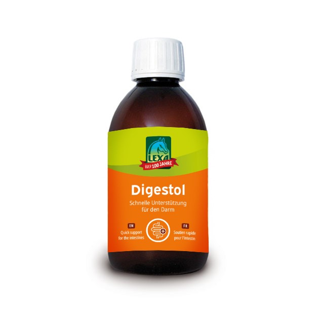 Digestol von LEXA Digestol von LEXA, braune Flasche mit grünem und orangefarbenem Etikett, schnelle Unterstützung für den Darm.