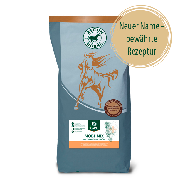 Mobi-Mix von Atcom Horse Mobi-Mix in graume Papierpasack und Produktinformatinoen